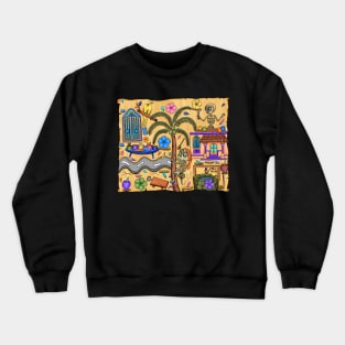 Cute Skeletons - Día De Los Muertos - Goa - Coconut fruit - Doodle Village Life Crewneck Sweatshirt